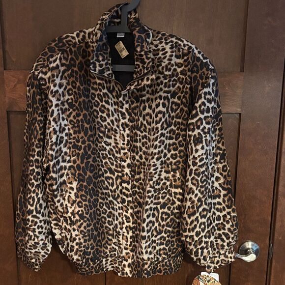 NEW with Tags FuDa 100% Silk Leopard Print Bomber Jacket - Large - Picture 1 of 10